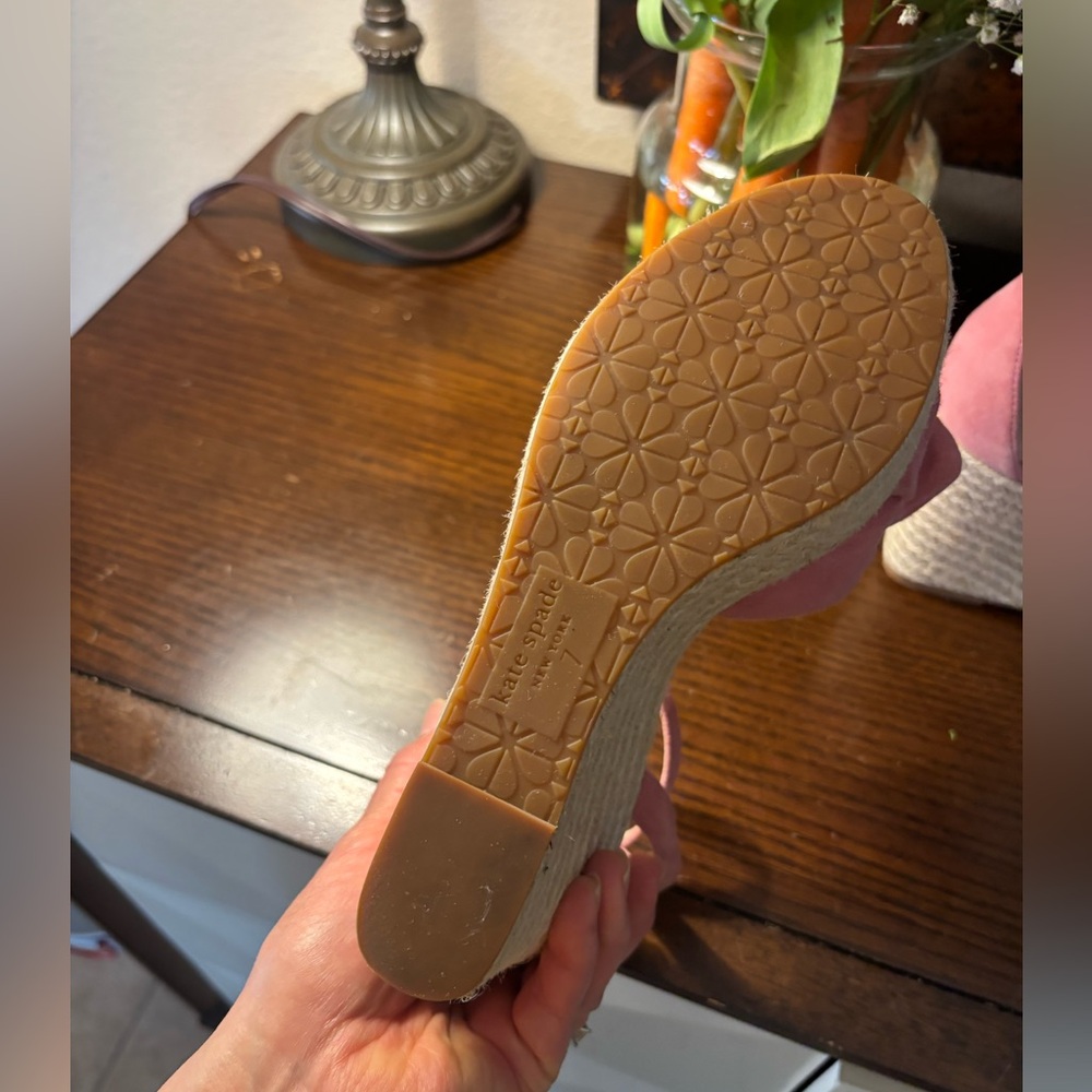 kate spade pink suede knotted espadrille wedge sandals - Picture 6 of 6
